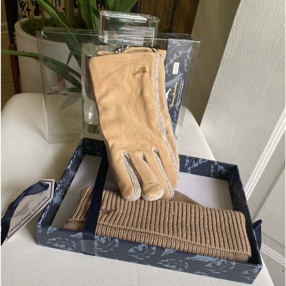 TOMMY BAHAMA Merino wool-Blend Hat / Genuine Leather Gloves Set Size S/M